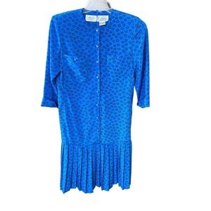 Vintage Liz Roberts By Mary Ann Lamonte Blue Dress Pleated Skirt 10 AE101-8